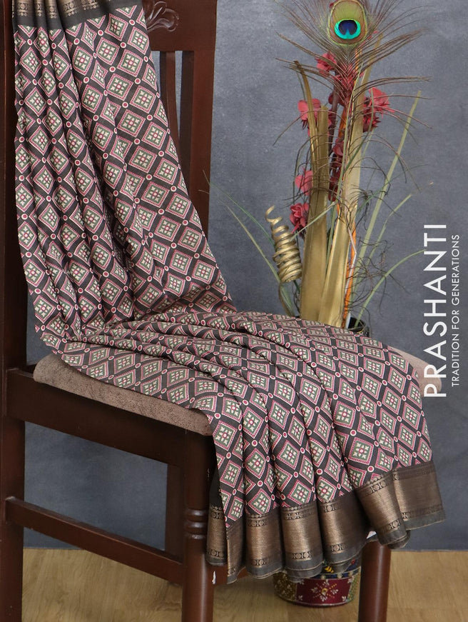 Semi gadwal saree grey shade with allover prints and zari woven border - {{ collection.title }} by Prashanti Sarees