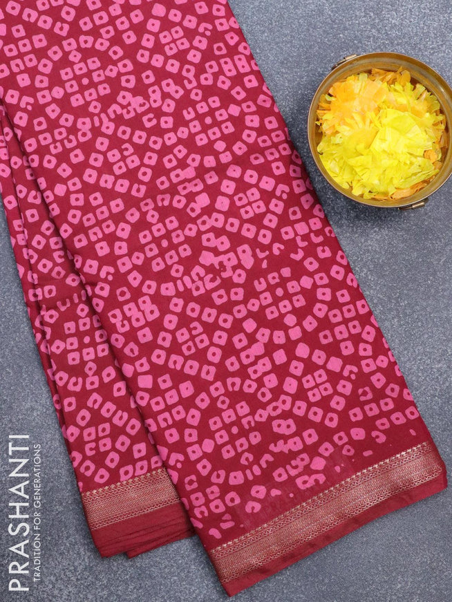 Semi gadwal saree maroon with allover bandhani prints and zari woven border - {{ collection.title }} by Prashanti Sarees