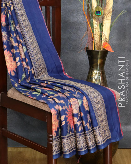 Semi matka saree blue with allover digital prints and embroidery & sequin work border - {{ collection.title }} by Prashanti Sarees