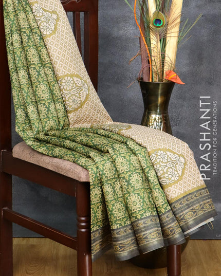 Semi matka saree green and dark grey with allover floral butta prints and printed border - {{ collection.title }} by Prashanti Sarees