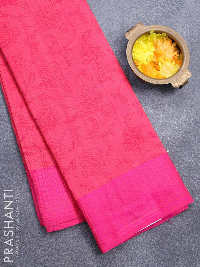 Semi raw silk saree dual shade of pink and pink with allover floral prints and woven border - {{ collection.title }} by Prashanti Sarees