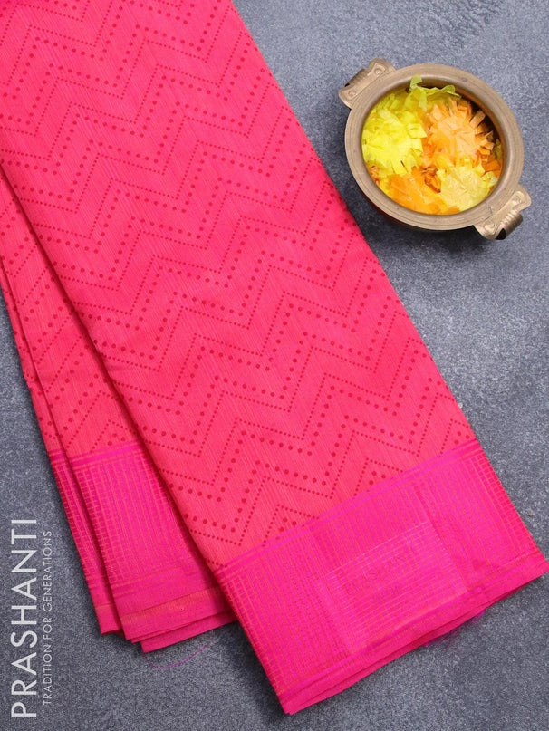 Semi raw silk saree dual shade of pink and pink with allover zig zag prints and woven border - {{ collection.title }} by Prashanti Sarees