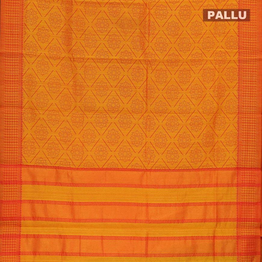 Semi raw silk saree dual shade of yellowish red and red with allover prints and woven border - {{ collection.title }} by Prashanti Sarees