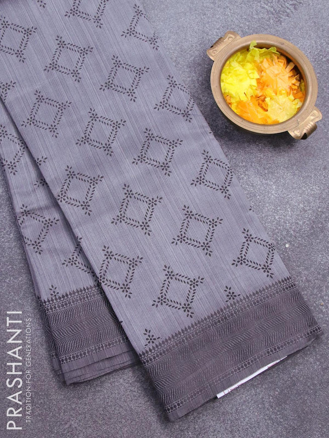 Semi raw silk saree grey with allover butta prints and woven border - {{ collection.title }} by Prashanti Sarees