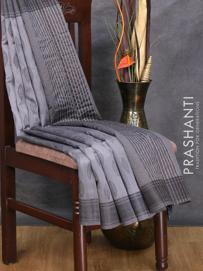 Semi raw silk saree grey with allover butta prints and woven border - {{ collection.title }} by Prashanti Sarees