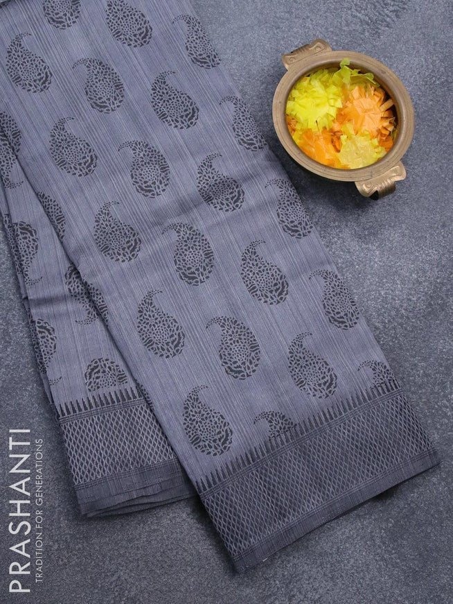 Semi raw silk saree grey with paisley butta prints and woven border - {{ collection.title }} by Prashanti Sarees