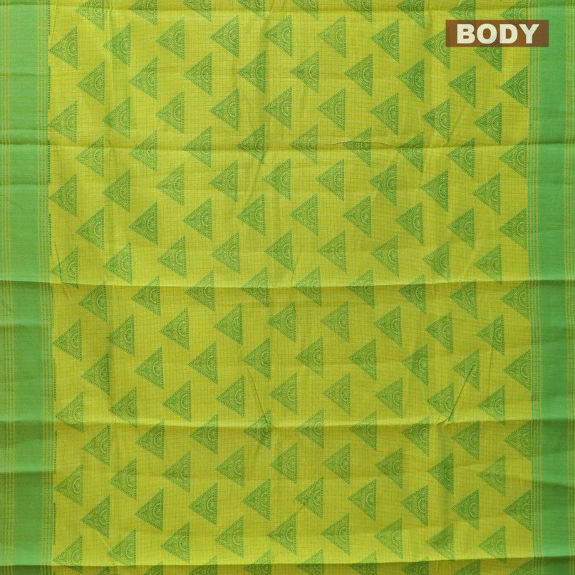 Semi raw silk saree lime green with geometric butta prints and woven border - {{ collection.title }} by Prashanti Sarees