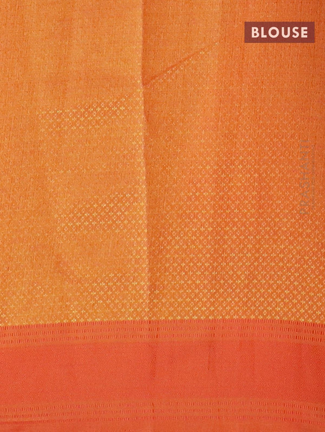 Semi raw silk saree mango yellow and red with allover self emboss stripe prints and woven border - {{ collection.title }} by Prashanti Sarees