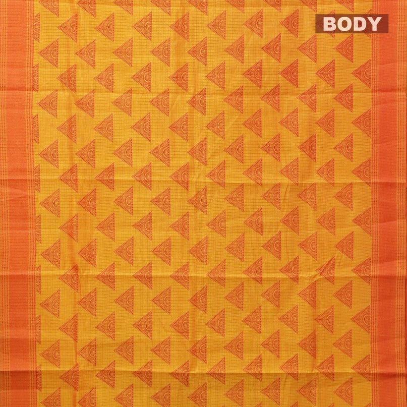 Semi raw silk saree mango yellow and red with geometric butta prints and woven border - {{ collection.title }} by Prashanti Sarees