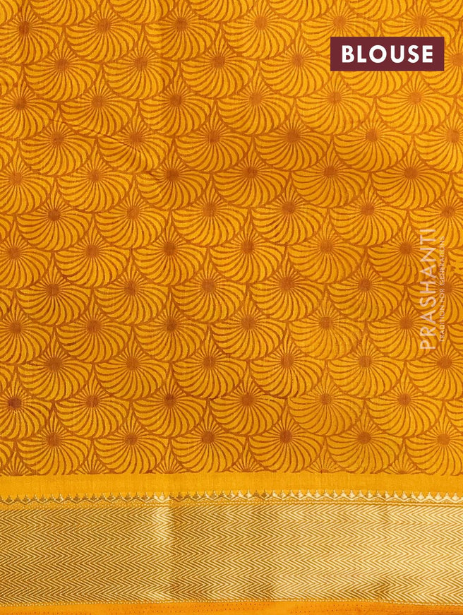 Semi raw silk saree mango yellow with allover prints and zari woven border - {{ collection.title }} by Prashanti Sarees