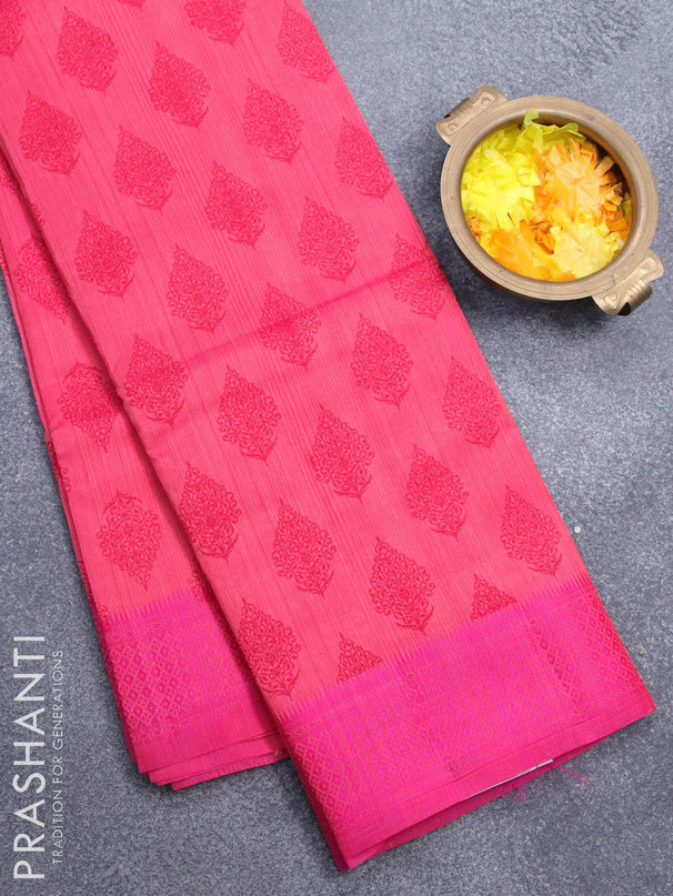 Semi raw silk saree pink shade with butta prints and woven border - {{ collection.title }} by Prashanti Sarees