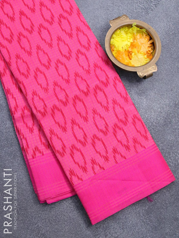 Semi raw silk saree pink with allover ikat butta prints and woven border - {{ collection.title }} by Prashanti Sarees