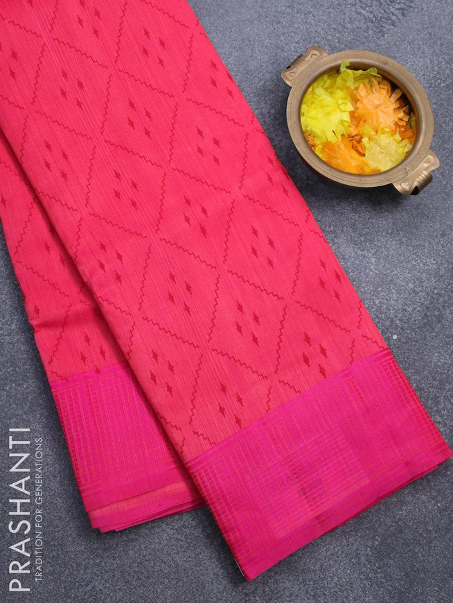 Semi raw silk saree pink with allover ikat prints and woven border - {{ collection.title }} by Prashanti Sarees