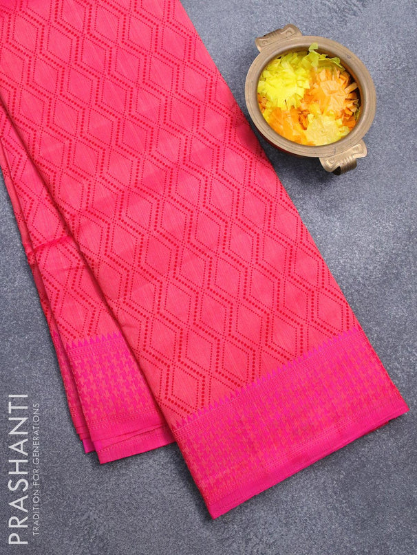 Semi raw silk saree pink with allover prints and woven border - {{ collection.title }} by Prashanti Sarees