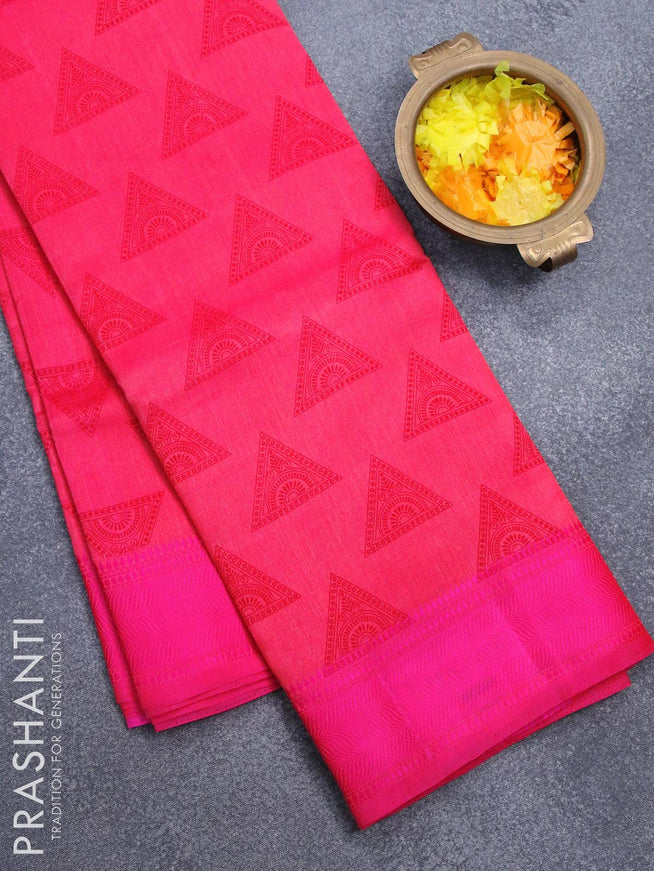 Semi raw silk saree pink with geometric butta prints and woven border - {{ collection.title }} by Prashanti Sarees