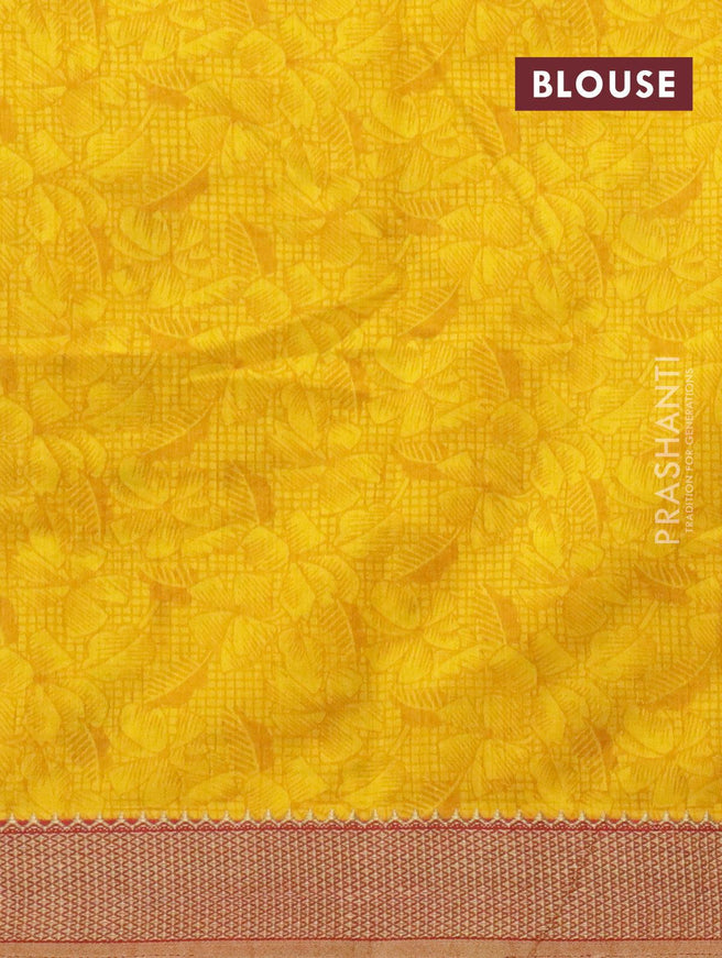 Semi raw silk saree yellow and maroon with allover prints and zari woven border - {{ collection.title }} by Prashanti Sarees