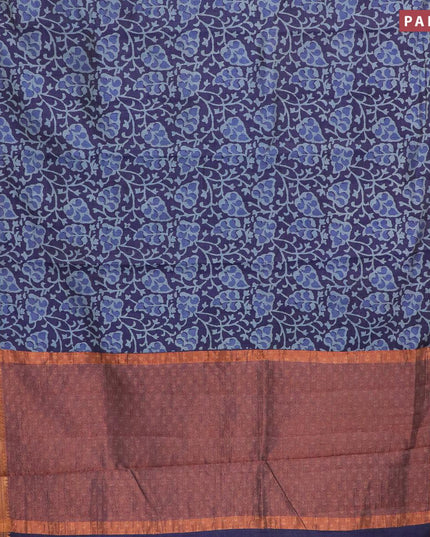 Semi tussar saree blue shade with allover prints and zari woven border - {{ collection.title }} by Prashanti Sarees