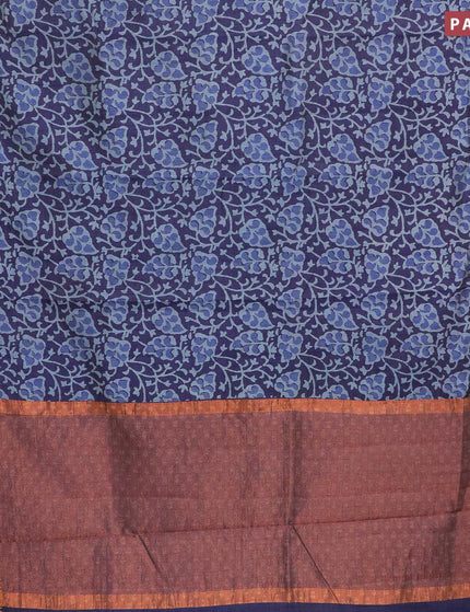 Semi tussar saree blue shade with allover prints and zari woven border - {{ collection.title }} by Prashanti Sarees