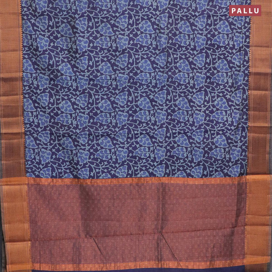 Semi tussar saree blue shade with allover prints and zari woven border - {{ collection.title }} by Prashanti Sarees