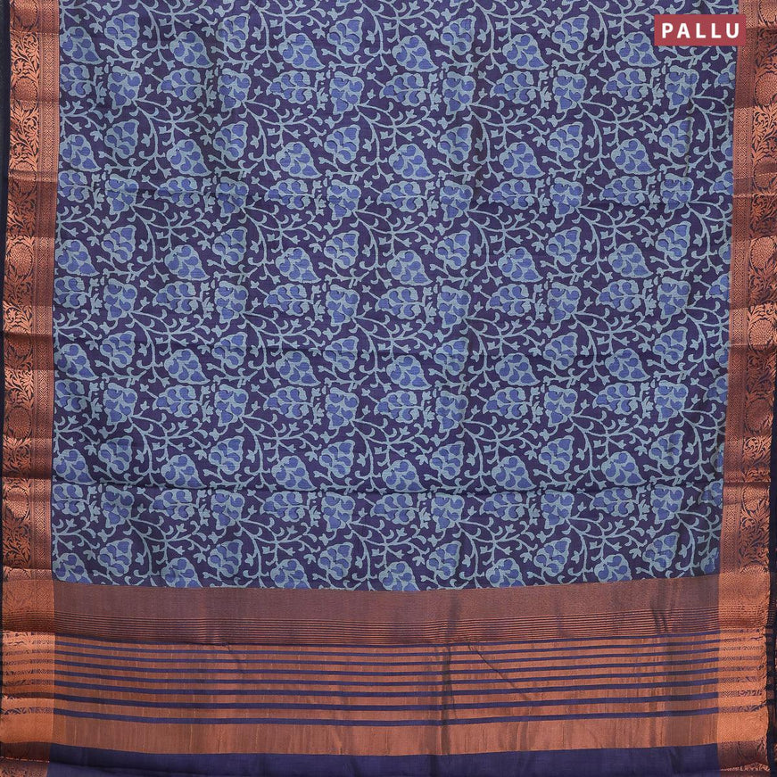 Semi tussar saree blue with allover prints and copper zari woven border - {{ collection.title }} by Prashanti Sarees