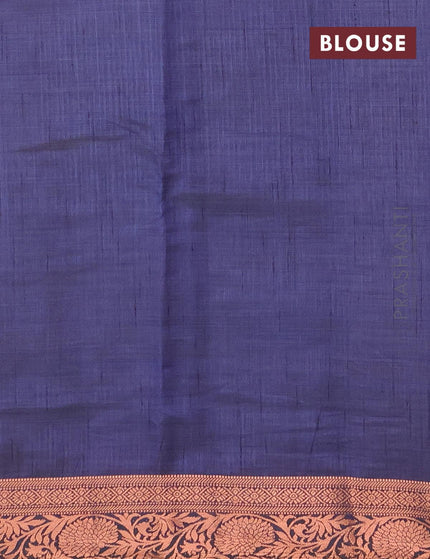 Semi tussar saree blue with allover prints and copper zari woven border - {{ collection.title }} by Prashanti Sarees