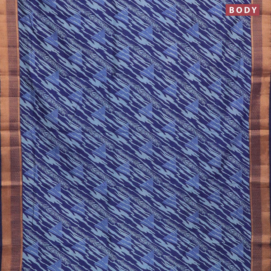 Semi tussar saree blue with allover prints and zari woven border - {{ collection.title }} by Prashanti Sarees