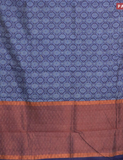 Semi tussar saree blue with allover prints and zari woven border - {{ collection.title }} by Prashanti Sarees