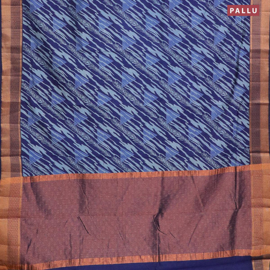 Semi tussar saree blue with allover prints and zari woven border - {{ collection.title }} by Prashanti Sarees