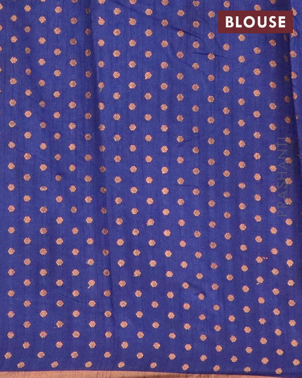 Semi tussar saree blue with allover prints and zari woven border - {{ collection.title }} by Prashanti Sarees
