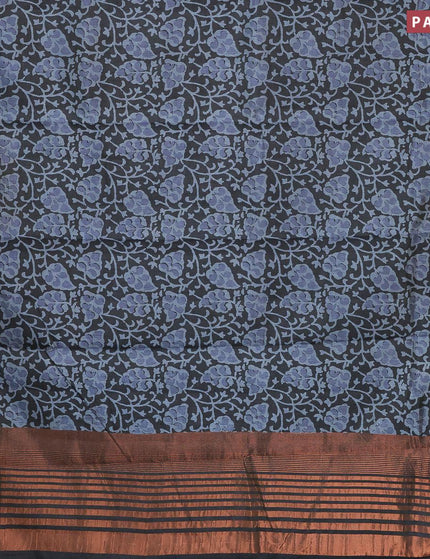 Semi tussar saree dark grey with allover prints and copper zari woven border - {{ collection.title }} by Prashanti Sarees