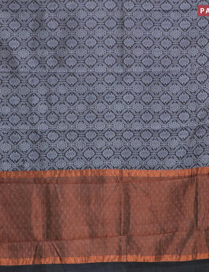 Semi tussar saree dark grey with allover prints and zari woven border - {{ collection.title }} by Prashanti Sarees