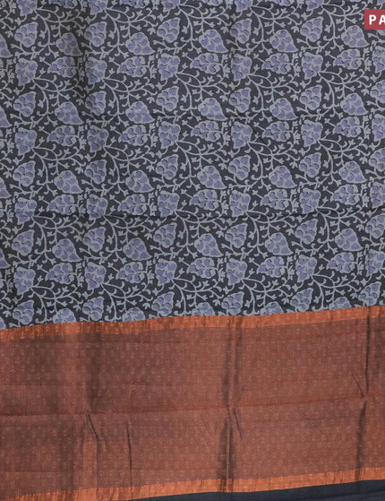 Semi tussar saree elephant grey with allover prints and zari woven border - {{ collection.title }} by Prashanti Sarees