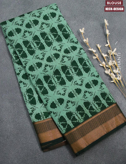 Semi tussar saree green shade with allover prints and zari woven border - {{ collection.title }} by Prashanti Sarees