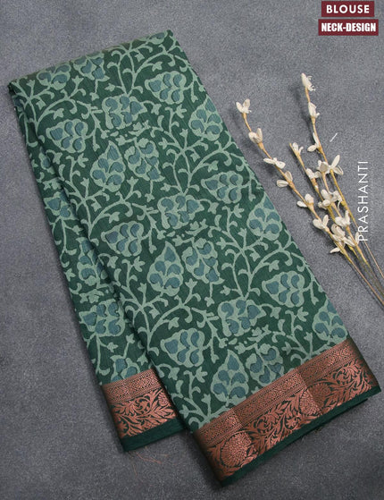 Semi tussar saree green with allover prints and copper zari woven border - {{ collection.title }} by Prashanti Sarees