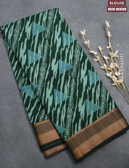 Semi tussar saree green with allover prints and zari woven border - {{ collection.title }} by Prashanti Sarees