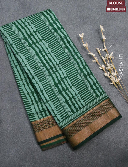 Semi tussar saree green with allover prints and zari woven border - {{ collection.title }} by Prashanti Sarees