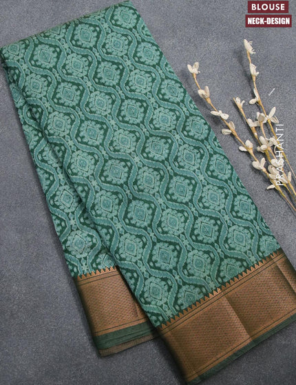 Semi tussar saree green with allover prints and zari woven border - {{ collection.title }} by Prashanti Sarees