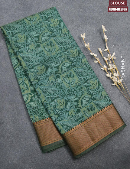 Semi tussar saree green with allover prints and zari woven border - {{ collection.title }} by Prashanti Sarees