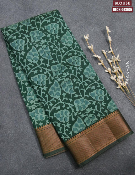 Semi tussar saree green with allover prints and zari woven border - {{ collection.title }} by Prashanti Sarees