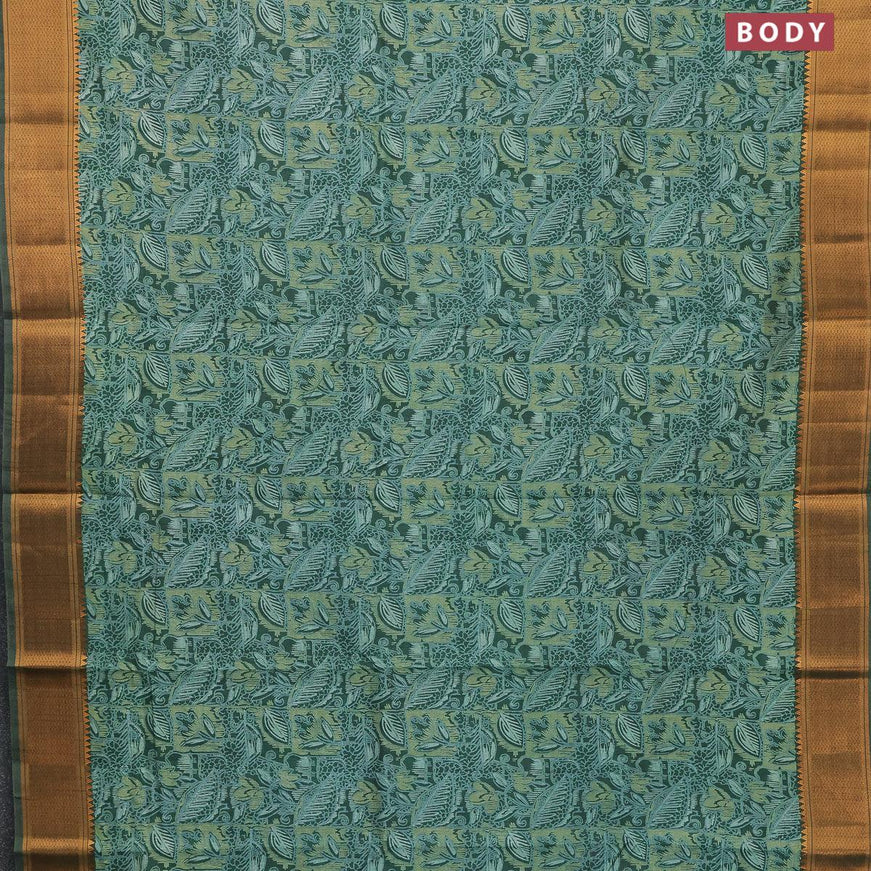 Semi tussar saree green with allover prints and zari woven border - {{ collection.title }} by Prashanti Sarees