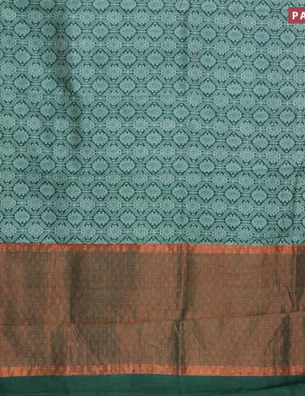 Semi tussar saree green with allover prints and zari woven border - {{ collection.title }} by Prashanti Sarees