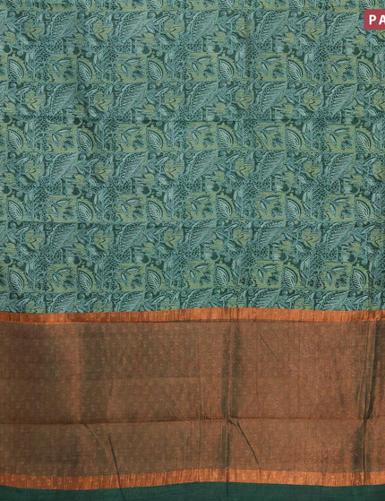 Semi tussar saree green with allover prints and zari woven border - {{ collection.title }} by Prashanti Sarees