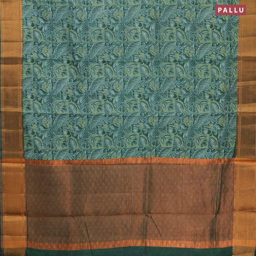 Semi tussar saree green with allover prints and zari woven border - {{ collection.title }} by Prashanti Sarees