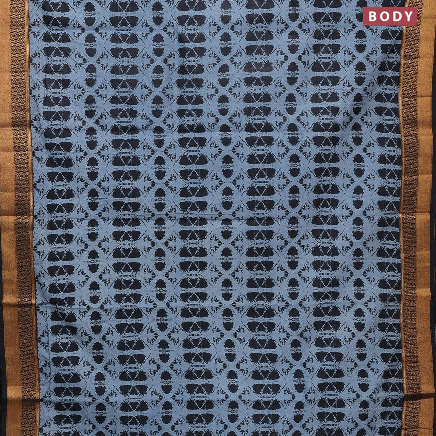 Semi tussar saree grey and black with allover prints and zari woven border - {{ collection.title }} by Prashanti Sarees