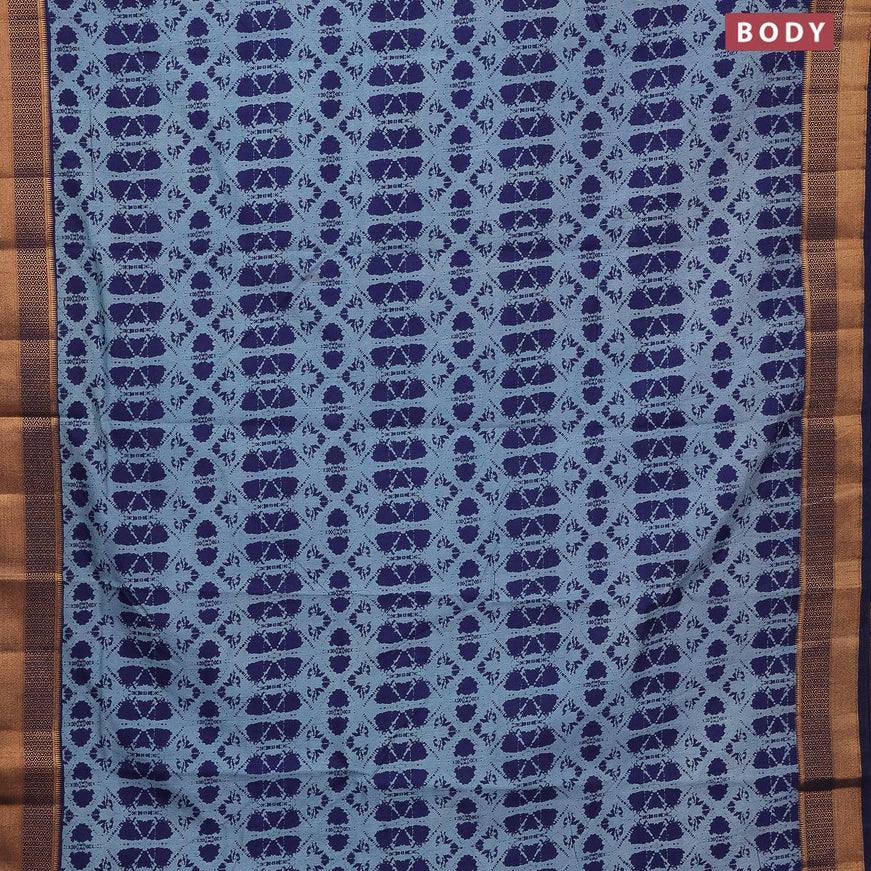 Semi tussar saree grey and blue with allover prints and zari woven border - {{ collection.title }} by Prashanti Sarees