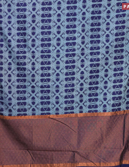 Semi tussar saree grey and blue with allover prints and zari woven border - {{ collection.title }} by Prashanti Sarees