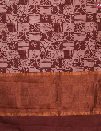 Semi tussar saree maroon shade with allover prints and zari woven border - {{ collection.title }} by Prashanti Sarees