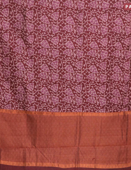 Semi tussar saree maroon shade with allover prints and zari woven border - {{ collection.title }} by Prashanti Sarees