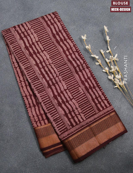 Semi tussar saree maroon with allover prints and zari woven border - {{ collection.title }} by Prashanti Sarees