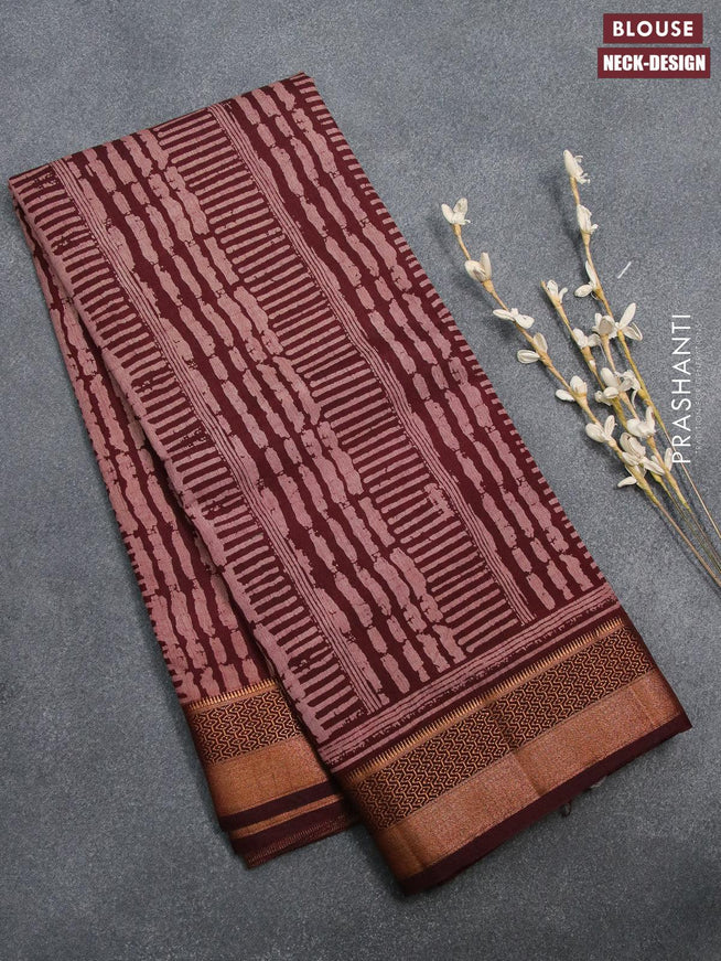 Semi tussar saree maroon with allover prints and zari woven border - {{ collection.title }} by Prashanti Sarees